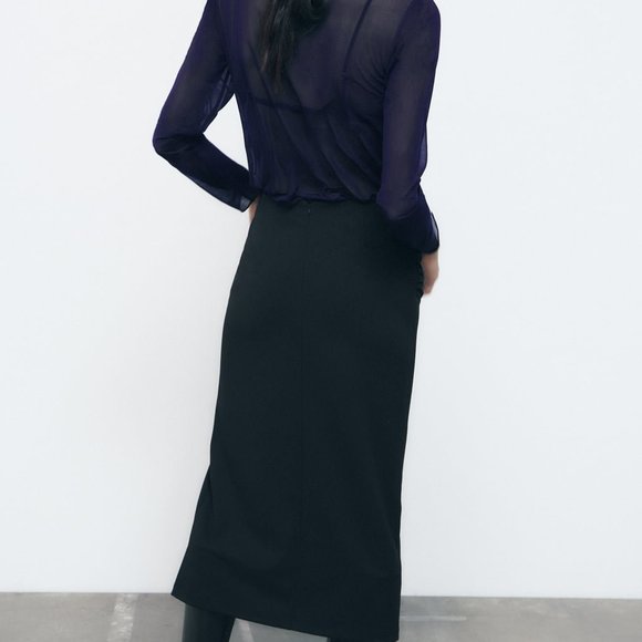 NWT ZARA RUCHED MIDI SKIRT BLACK - Picture 4 of 5